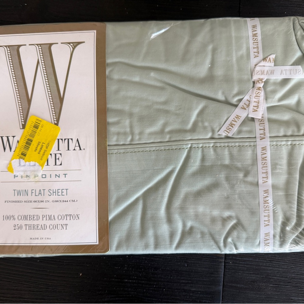 Wamsutta Elite Punpoint Sage Green Twin Flat Sheet NEW Dorm Ready